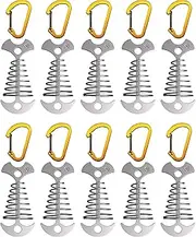 NACETURE Deck Anchors Pegs with Carabiners - Tie Down Anchor Rope Tensioner | Rope Tent Tie Down Stakes Clips, Canopy Tent Anchors Outdoor Camping Tent Accessories 10 Pack (Sliver)