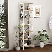 Metalnest 84 Inch Industrial Bookcase With Metal Frame and Open Shelves, 7 Shelf Rustic Tall Shelving Unit for Office, Living Room and Bedroom, White