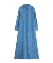 Button Shirt Dress XS Blue