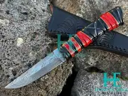 HUNTEX Custom Handmade Damascus Blade, Buffalo Horn Handle Exotic Straight Knife