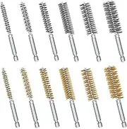 YUENTOEN 12PCS Bore Wire Brush, Stainless Steel Bore Brush Bristles Wire Brush for Rust and Tube Cleaning with 1/4 inch Hex Shank Handle