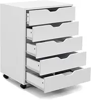 [Costway] 5-Drawer Chest of Drawers, Mobile File Cabinet, Lateral Filing Cabinet Drawers With Casters, Mobile Side Storage Cabinet Chest Home Office (White)