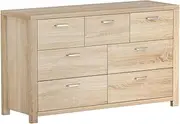 Artiss Chest of Drawers with 7 Drawer, Oak Wood Dresser Tallboy Storage Cabinet Board Side Tables Desk, Floor Stand Nightstand Cabinets, Bedroom Living Room Home Furniture Pine