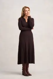 Graduated Rib Wool Dress - Chocolate