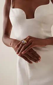[Sauer] 18k Yellow Gold Constantin Ring with Chalcedony and Diamond