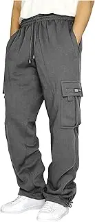 [RGCKle] Men's Tech Fleece Open Bottom Cargo Sweatpants with Pockets Loose Fit Joggers Drawstring Athletic Workout Gym Pants, Grey, X-Large