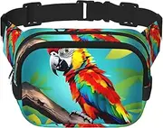 [YANYU] Parrots On Tree Print Square Double Layer bag Waist Bag Trendy Pack Travel Bag with Adjustable Bel, Black, One Size