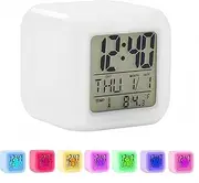 White 3" Digital Alarm Clock Small Bedside Sleep Trainer Clock for Bedrooms with Change Color Night Lights Snooze Temperature Calendar Music for Kids Audlts Travel Bedroom Office