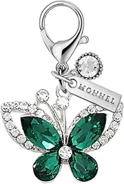 [Monnel] MC612 Little Crystal Butterfly Lobster Clasp 3D Charm for Women with Velvet Bag (Deep Green,1 Piece)
