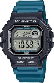 [Casio] Men's Lap 60 Digital Watch, Black Dial, Green Band