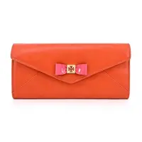 在飛比找momo購物網優惠-【TORY BURCH】蝴蝶結LOGO信封式長夾(橘/展示品