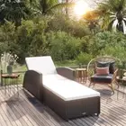 Sun Lounger with Cream White Cushion Poly Rattan Black Outdoor Furniture P 17177