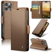 CaseMe iPhone 15 Pro Max Folio Wallet Case Cover Apple Side Closure ProMax [Brown]