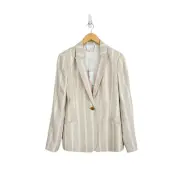 Ted Baker Samika Linen Blazer NWT Small Beige Striped Tailored Fit Pockets