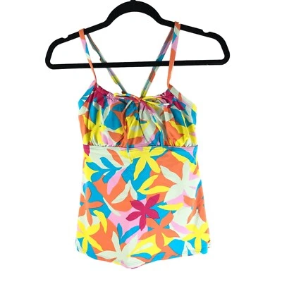 Lands End Chlorine Resist Tie Front Underwire Tankini Top Adjustable Straps 8
