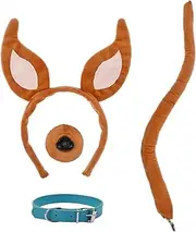 4 Pieces Dog Ears and Tail Set-Brown Puppy Headband with Collar Nose Tail Cosplay Party Costume Accessoies for Kids and Adults