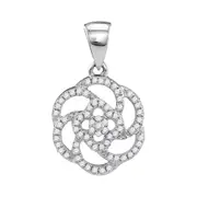 14k White Gold Round Diamond Pinwheel Geometric Cluster Pendant 1/4 Cttw