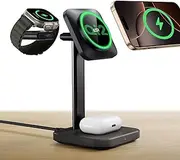 [ESR] Qi2 3 in 1 Wireless Charging Station, [Certified] Apple Watch Charger & 15W Qi2 MagSafe Charger Stand for iPhone, Wireless Charger for Multiple Devices iPhone 16/15/14/13&Watch&AirPods, Black