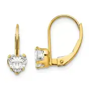 14K Yellow Gold CZ Heart Dangle Earrings Leverback Madi K Children's Jewelry