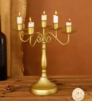 Gold 5 Arm Head Metal Candelabra Centerpiece Candlestick Candle Holder Stand New