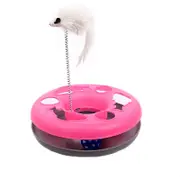 Catzon Interactive Cat Toy Scratching Spring Mouse Turntable with Exercise Bell Balls-Rose red