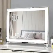 ANYHI Hollywood Vanity Mirror with Lights,Light up Mirror,Makeup Led Mirror,Dressing Table Mirror,Desk Top Mirror with Dimmable 3 Modes LED Strip,Detachable 10x Magnifying Mirror(48.5x41cm,Silver)