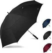 JPAXI Premium Black Windproof Golf Umbrella - 62/47/54 Inch Large Oversize Design for Rain Automatic Open Ultimate UV Protection- Water Repellent Double Canopy Vented - Best Sport Umbrella