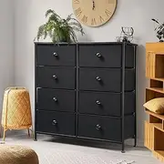 Luxsuite Chest of 8 Drawers Cabinet Tower Dresser Organizer Clothes Toys Storage Unit Fabric Bin Steel Frame Living Room Bedroom Hallway Entryway Furniture Black