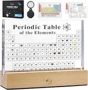 MegaBox Large Periodic Table Of Elements with 83 Real Elements, Acrylic Periodic Table Display With Wooden Stand, 6x Chemistry Formula Reference Cards, Science Teacher Gift Classroom (Large (8.0 x 6.5