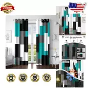 Elegant Teal Geometric Blackout Drapes - Room Darkening, 52x63 inches, Set of 2