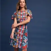 NWT Anthropologie Eva Franco Liliou Dress Nocturnal Bloom Black Floral Size 2