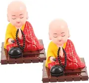 Cabilock 2pcs Solar Nodding Head Monk Statues Bobblehead Car Dashboard Decoration Cute Buddha Figurines for Home Office Solar Powered Adornment for Chinese Culture Lovers