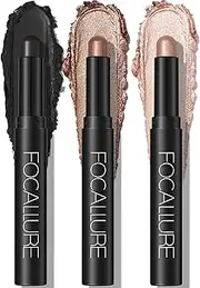 [FOCALLURE] 3 Pcs Cream Eyeshadow Stick,Shimmer Eyeshadow Pencil Crayon,High Pigmented Crease-proof Eye Shadow Brightener Stick Sets,Long Lasting Waterproof Eye Shadow Highlighter Stick Make up,Coral Sea