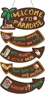 Tropical-Themed Welcome Sign for Door, Vintage Wood Door Hanger, Rustic Yard Decor, Farmhouse Style Porch Sign, Perfect for Garden BBQ, Home Entrance Decoration, for Friends