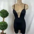 Bebe Black Shaping Padded U Plunge Cup Bodysuit Thigh Shorts 1 Piece NEW M