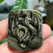2" Natural Gold obsidian Quartz Hand Carved Dragon skull Crystal healing1pc