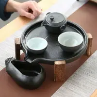 在飛比找樂天市場購物網優惠-迷你石磨小茶盤陶瓷功夫茶具家用簡約托盤儲水干泡臺黑陶茶壺茶海