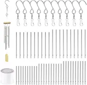 Swpeet 61Pcs Wind Chime Tubes Parts and 100 Yard Wind Chime Wire with Swivel Hooks Clips Making Kit, Wind Chime Supply Wind Chime Part Wind Chime Kit for Crafts DIY Hanging Wind Chimes Ornament