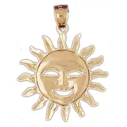14K Gold Smiley Face Sun Pendant
