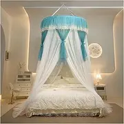 Bed Canopy Curtains from Ceiling, 100% Premium Polyester Double-Layer Sheer Decorative Design, Honeycomb Mesh and 360° Coverage for Bedroom Decor(Blue)