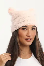 Pink Fluffy Beanie - Size ONE, Women's Hats