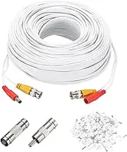 uxcell BNC Video Power Cable,45m/148ft All-in-One Security Camera Wire Cord DC Extension Wire for CCTV Security DVR Camera System Installation Plug & Play Cord,1 Set White