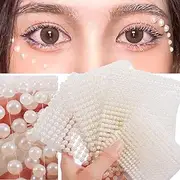 White Pearl Eyes Face 3D Self Adhesive Nail Rhinestones Temporary Tattoo Gems Dots Jewelry DIY Body Art Accessories Festival Decorations 4 Sheets