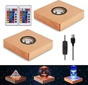 4 inch Square LED Light Base Display Base Lighted Display Stand,16 Colored USB Light Table Light Base Wood Crystal Light Glass Art Table Centerpiece with Remote Control (4"-Square 2 Piece)