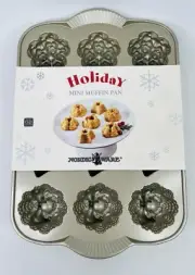 Nordic Ware Holiday Mini Muffin Pan Heavy Cast Aluminum 12 Muffins - New