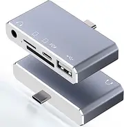 USB C Hub 5-in-1, USB C Adapter with SD/Micro SD Card Reader, 3.5mm Audio Aux Headphone Jack, USB OTG Adapter, 100W PD Compatible for iPad Air/Pro, iPhone 15/16, MacBook