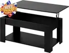 Coffee Table with Lift Top and Storage Wooden Side Table Black