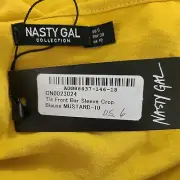 NWT Nasty Gal Tie Front Bar Sleeve Crop Blouse Mustard Top Size 6