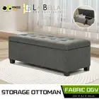 Storage Ottoman Blanket Box Linen Fabric Foot Stool Couch Bed LARGE DARK GREY