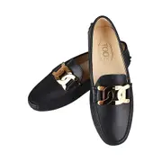 TOD'S KATE GOMMINO 金字LOGO小牛皮平底鞋(黑/金)